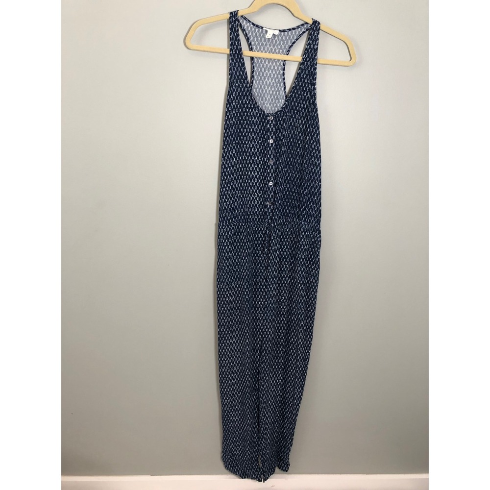 Soft Joie Jumpsuit Womens Size S Navy Blue Geometric Racerback Button Front